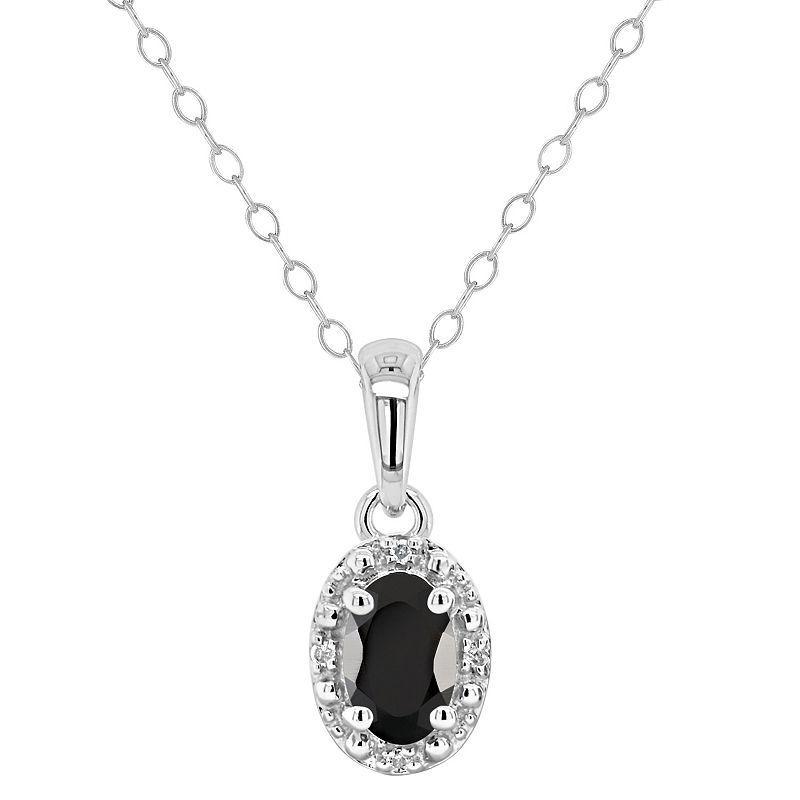 Celebration Gems Sterling Silver Oval Labradorite & Diamond Accent Pendant Necklace, Women's, Size: 18" Product Image