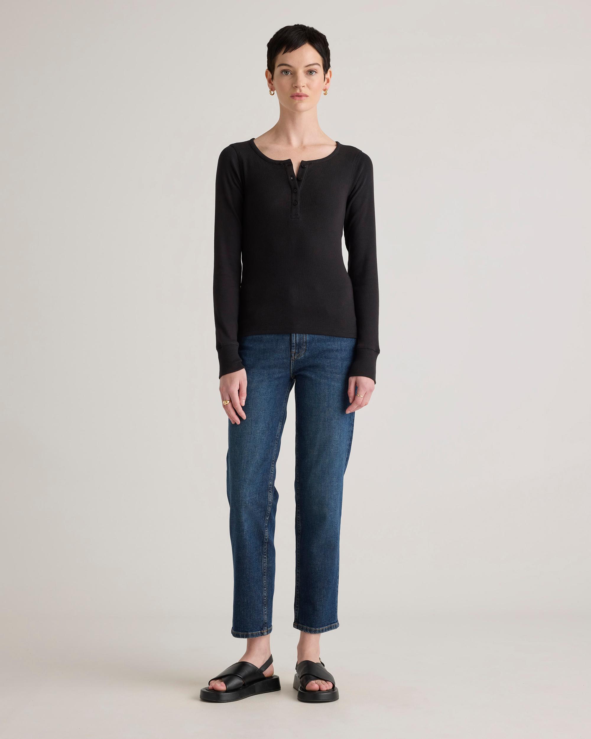 Quince | Women's Micro-Rib Henley Long Sleeve T-Shirt Size XL, Organic Cotton Product Image