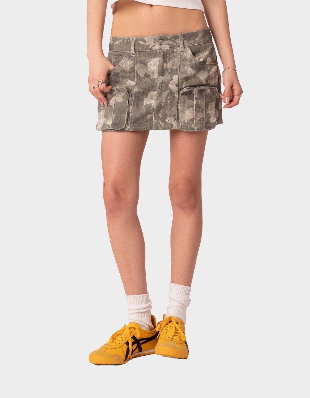 EDIKTED Camo Low Rise Denim Cargo Mini Skirt Product Image