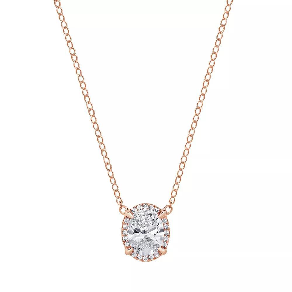 Gemstone Brilliance Lab-Created White Sapphire Oval Pendant Necklace, Womens Pink Tone Product Image