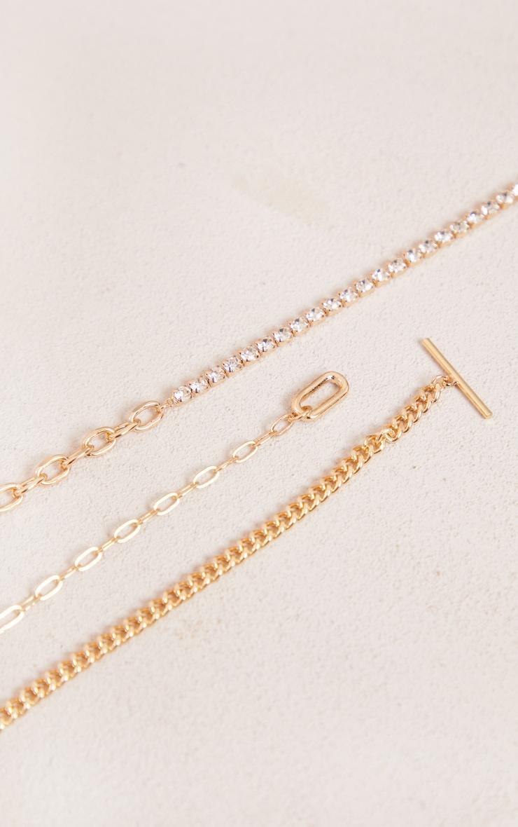Gold T Bar Diamante 2 Pack Anklet Product Image