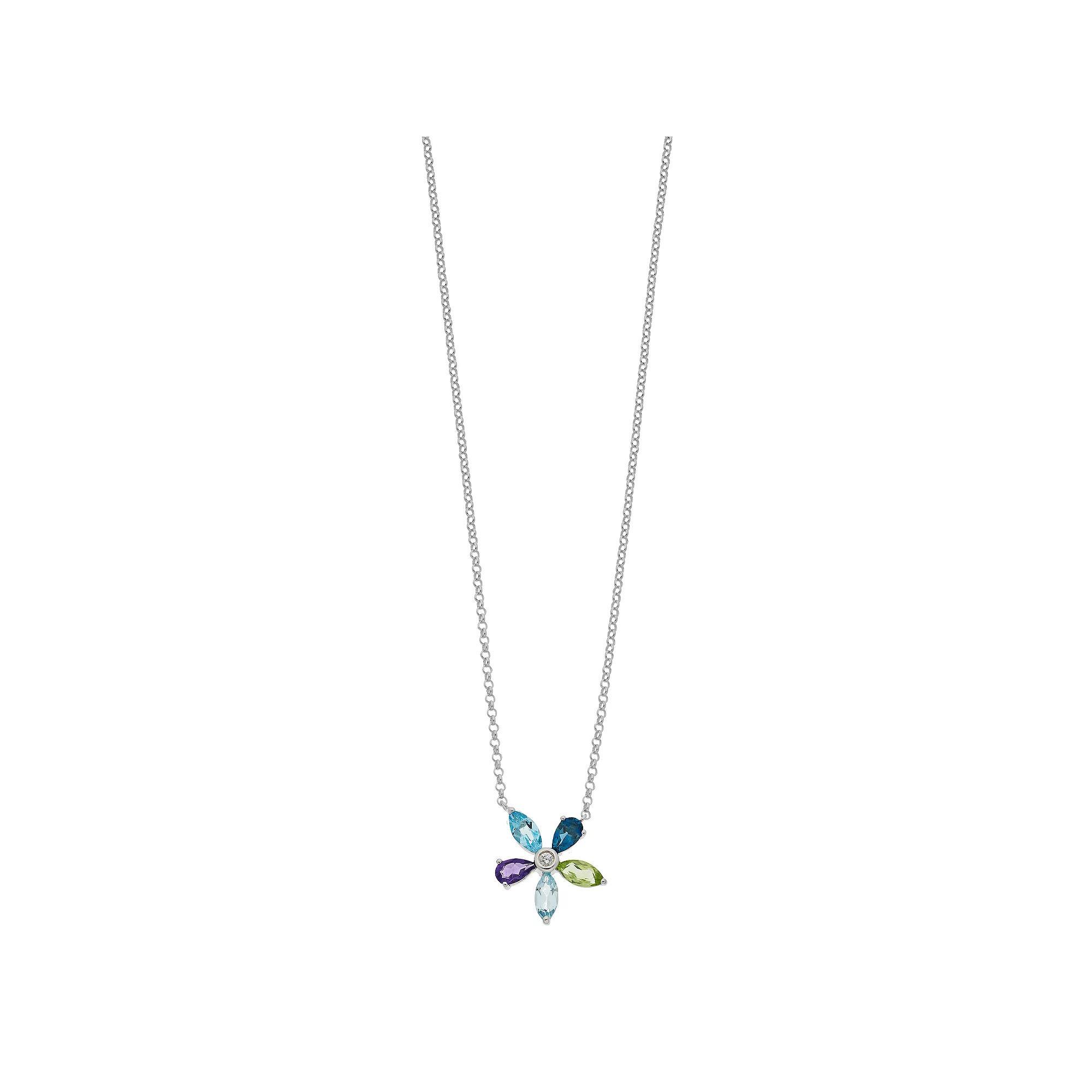 Sterling Silver Gemstone Flower Necklace, Women's, Size: 18", Silvertone Product Image