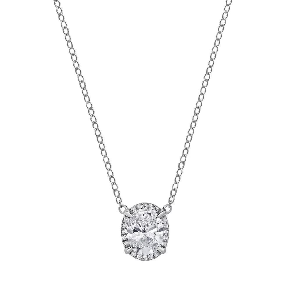 Gemstone Brilliance Lab-Created White Sapphire Oval Pendant Necklace, Women's, Size: 18", Silver Tone Product Image