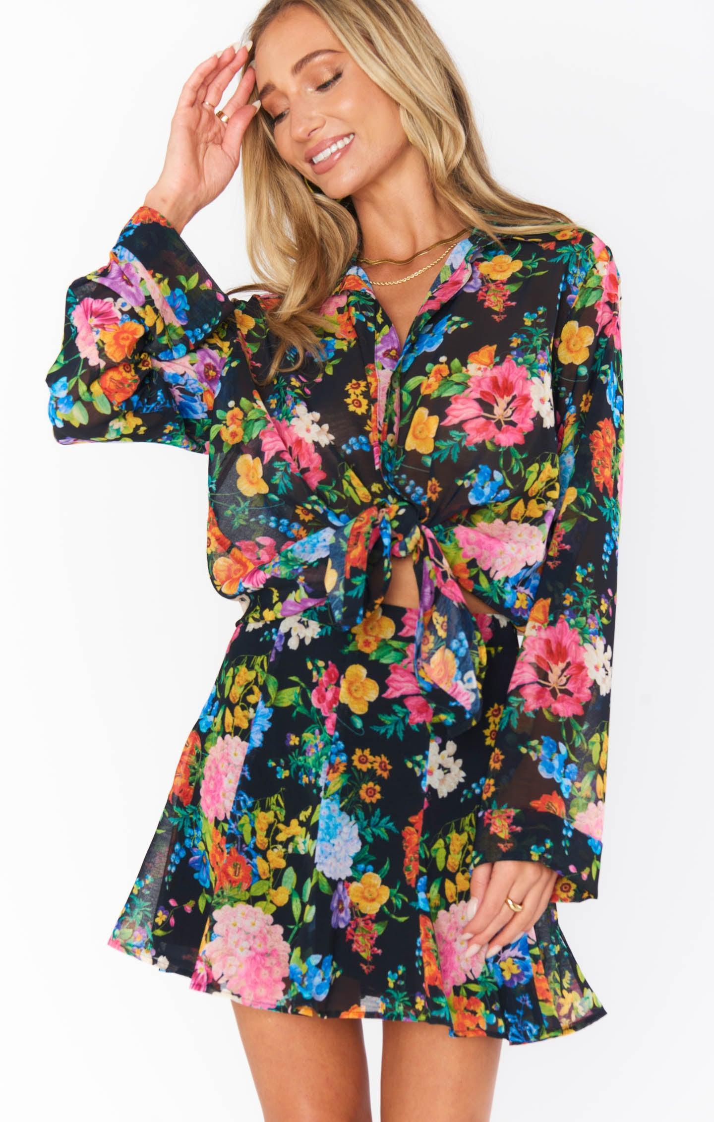 Skater Mini Skirt ~ Midnight Botanical Floral Product Image