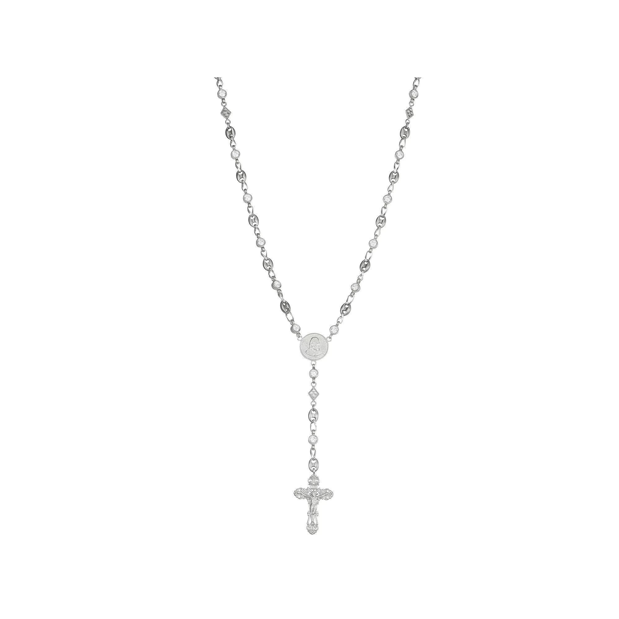 Kristen Kesho Sterling Silver & Stainless Steel Cubic Zirconia Rosary Necklace, Women's, Size: 20", White Product Image