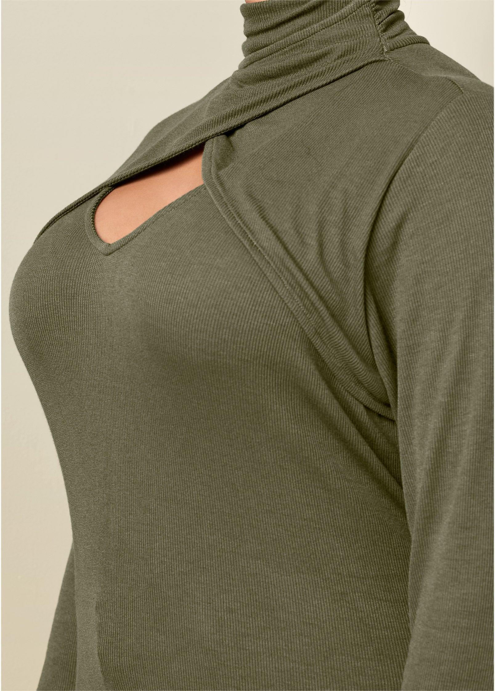 Cutout Mock-Neck Top - Olive Product Image