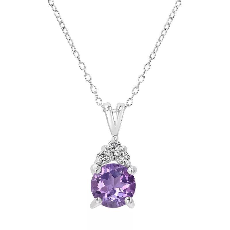 Gemistry Sterling Silver Round Stone & Cubic Zirconia Pendant Necklace, Women's, Size: 18-20" ADJ, Purple Product Image