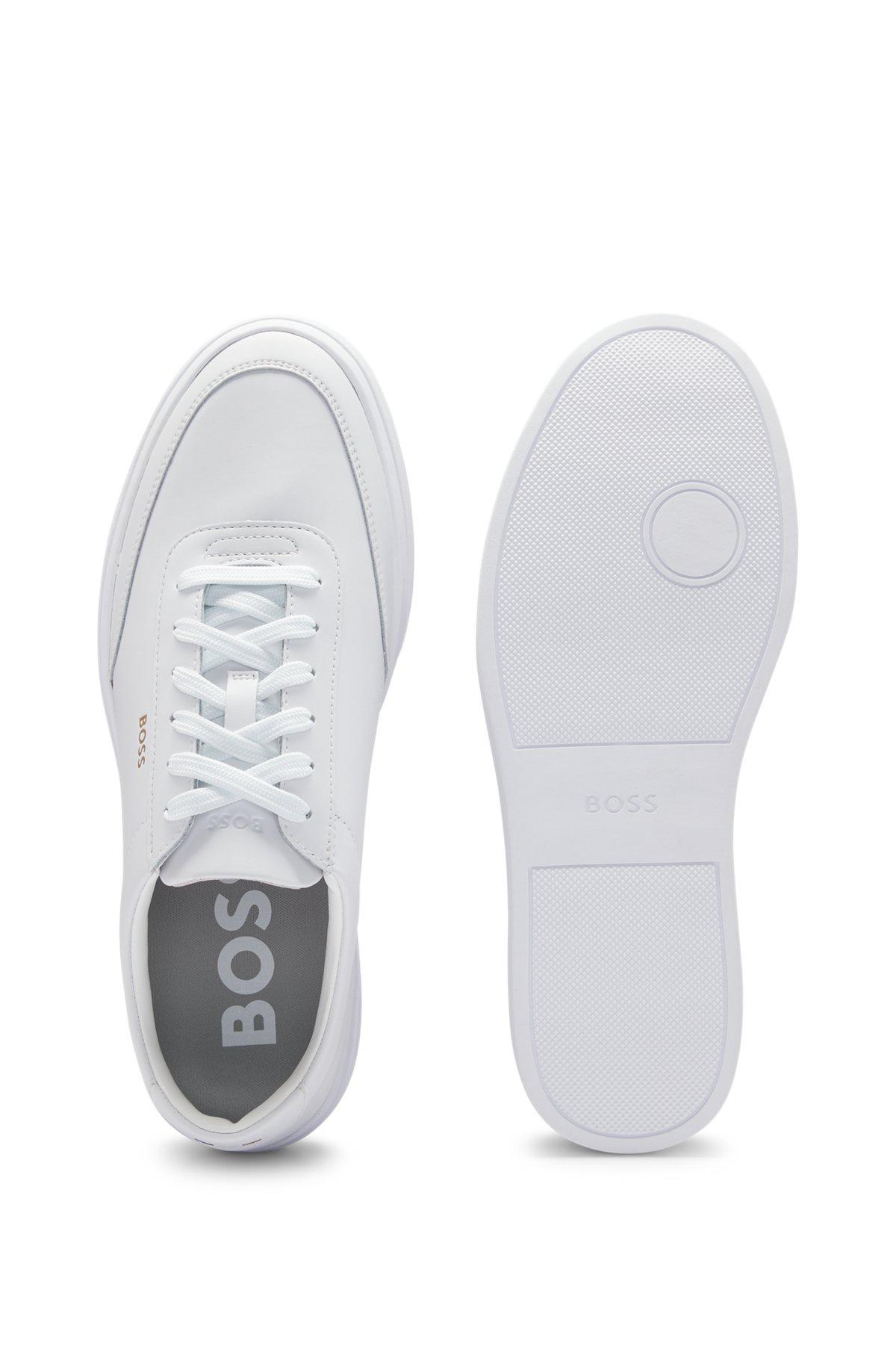BOSS - Coated-leather trainers with gold-tone logo - White Product Image