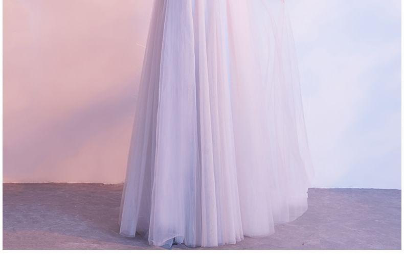 Sleeveless V-Neck Plain Floral Applique Ruched Mesh Mini A-Line Cocktail Dress / Evening Gown Product Image