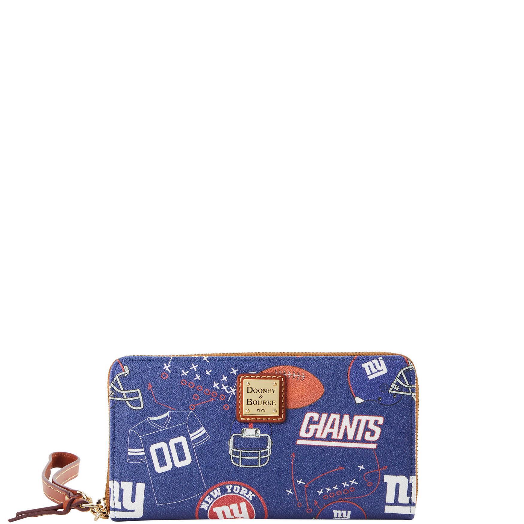Dooney & Bourke Womens NFL NY Giants Large Zip Around Coated Cotton Wristlet in Navy Product Image