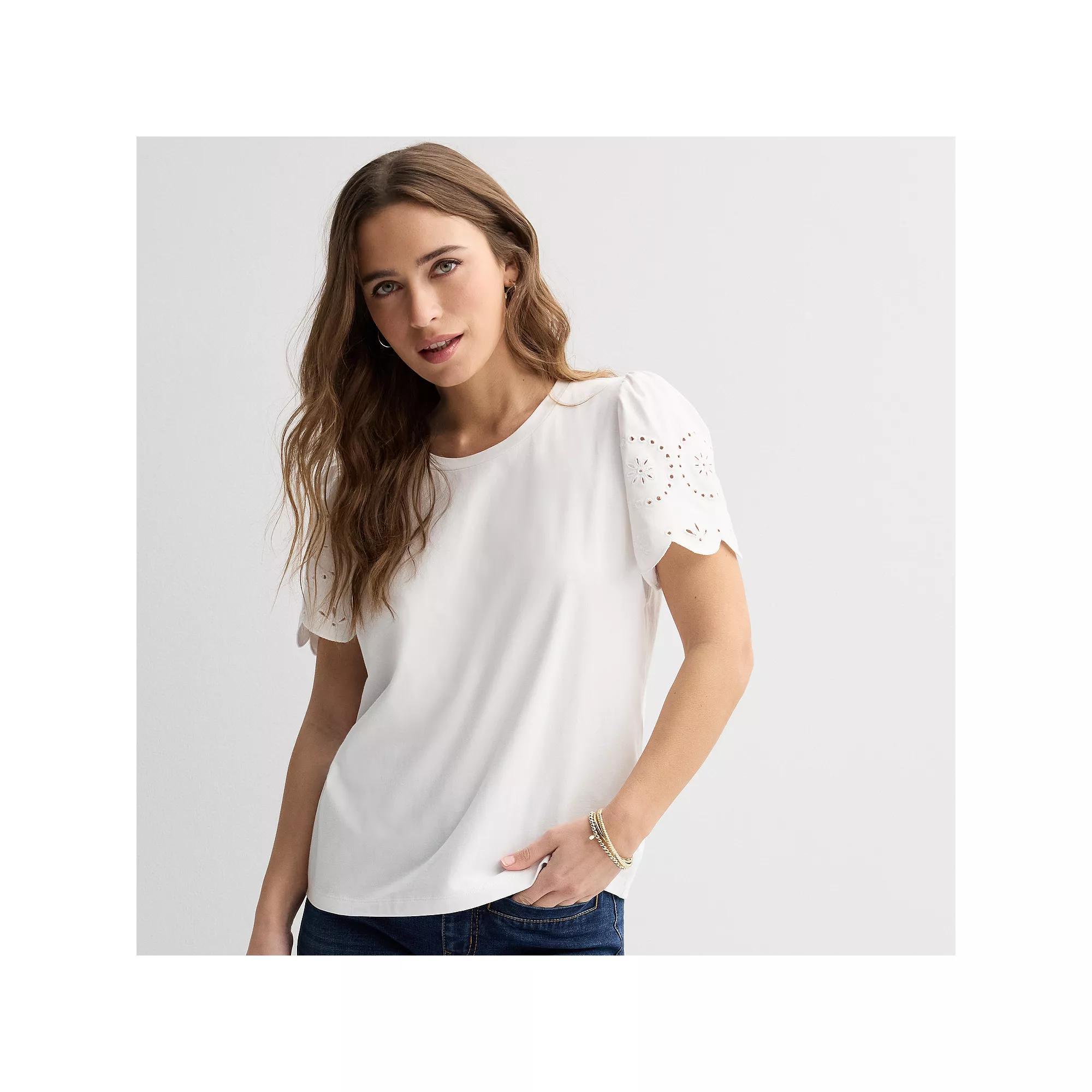 Womens Draper James Embroidered Sleeve Knit Top Product Image
