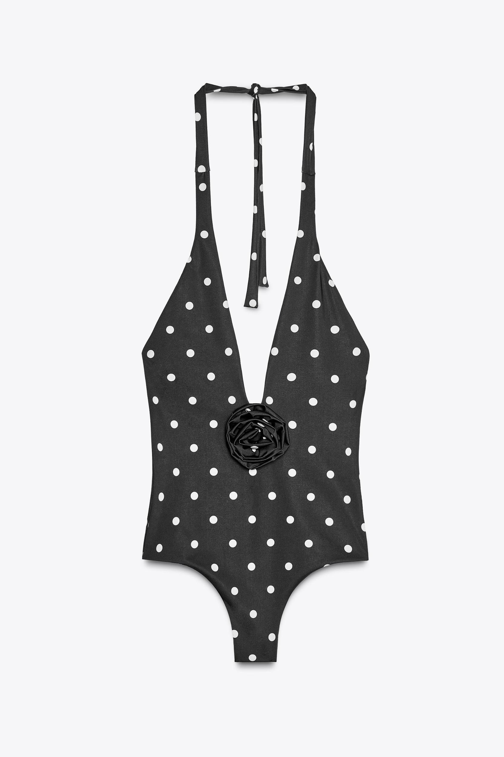 HALTER POLKA DOT RAISED FLORAL SWIMSUIT Product Image
