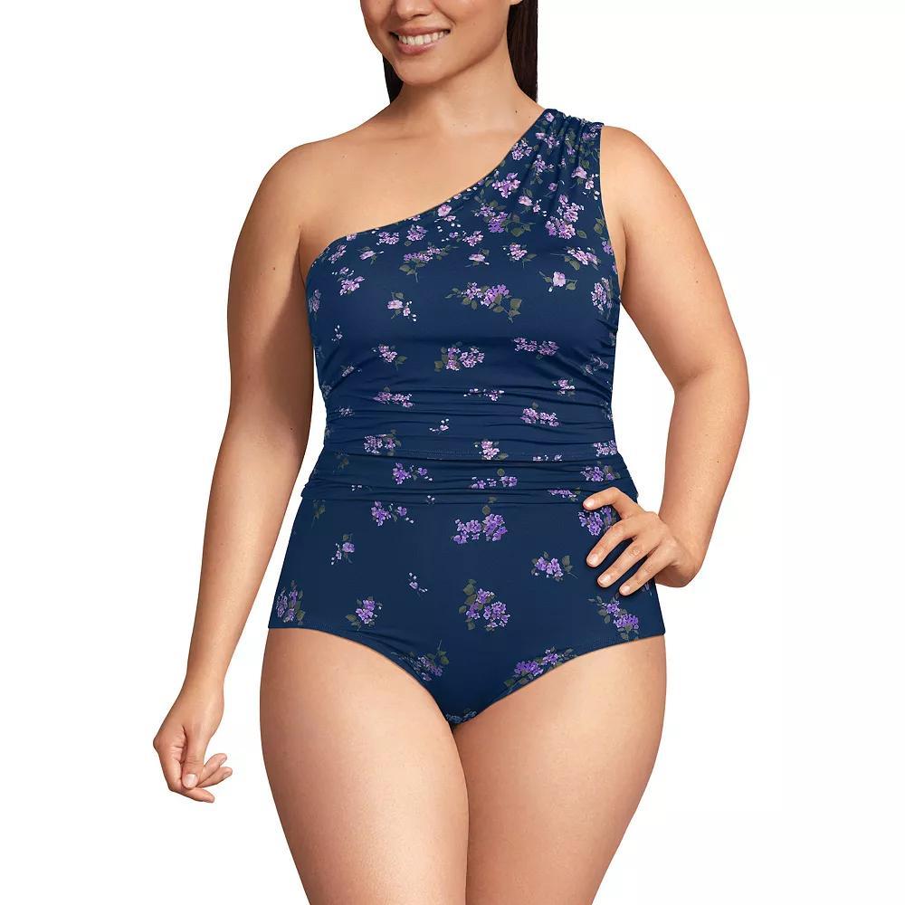 Plus Size Lands' End Ruched One Shoulder Swim Top, Women's, Size: 24 W, Black Product Image