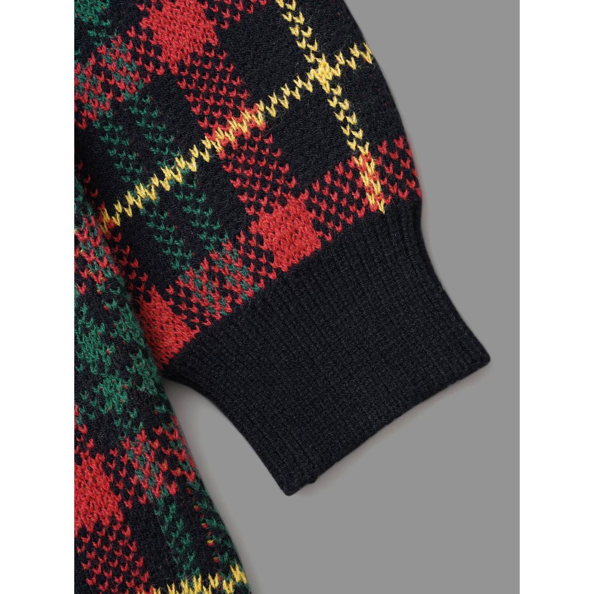 Plus Size Holiday Plaid V-neck Open Cardigan Black Women Casual Loose Long Sleeve Everyday Cardigans BloomChic 10/M Product Image