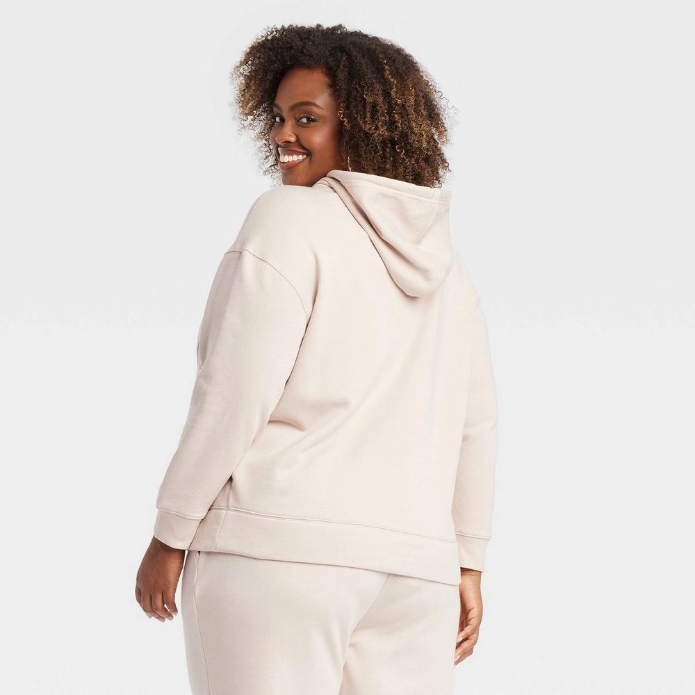 Womens Leisure Ribbed Cuff Hooded Pullover Sweatshirt - Ava & Viv Beige 4X Product Image