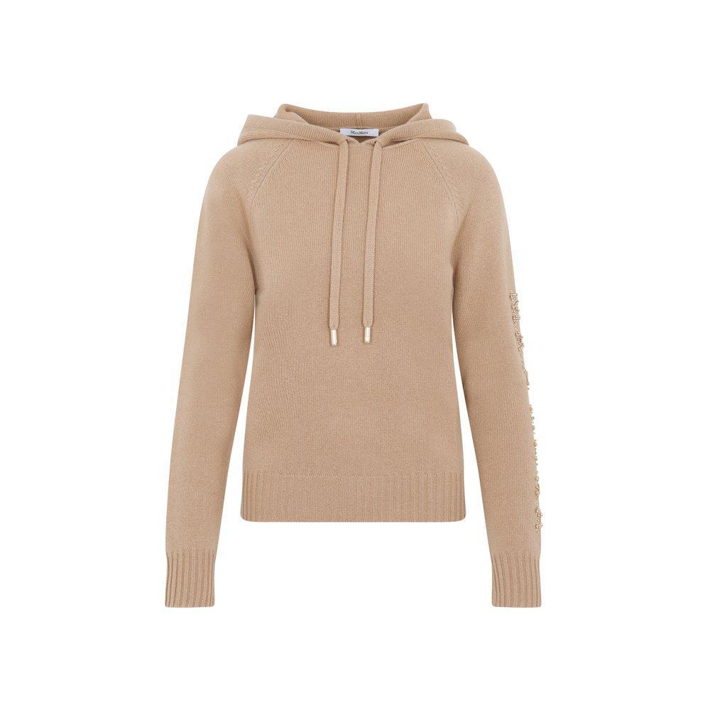 Drawstring Knitted Hoodie In Beige Product Image