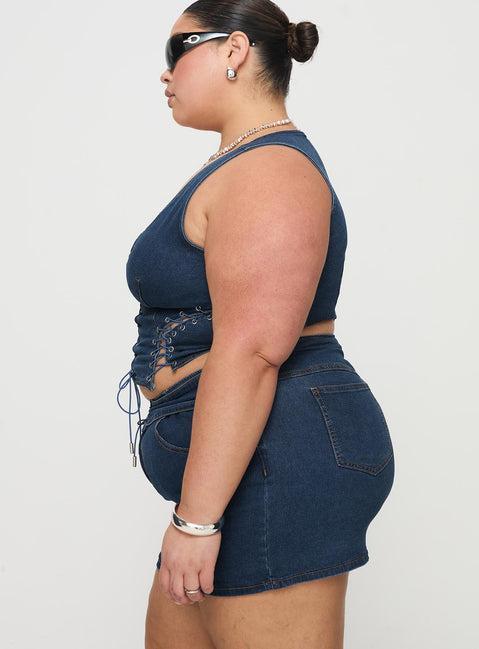 Popular Low Rise Mini Skirt Mid Blue Wash Curve Product Image