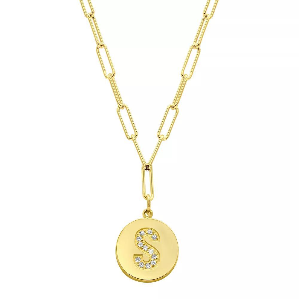 Adornia Gold Tone Adjustable Cubic Zirconia Initial Disc Pendant Paperclip Necklace, Womens Product Image