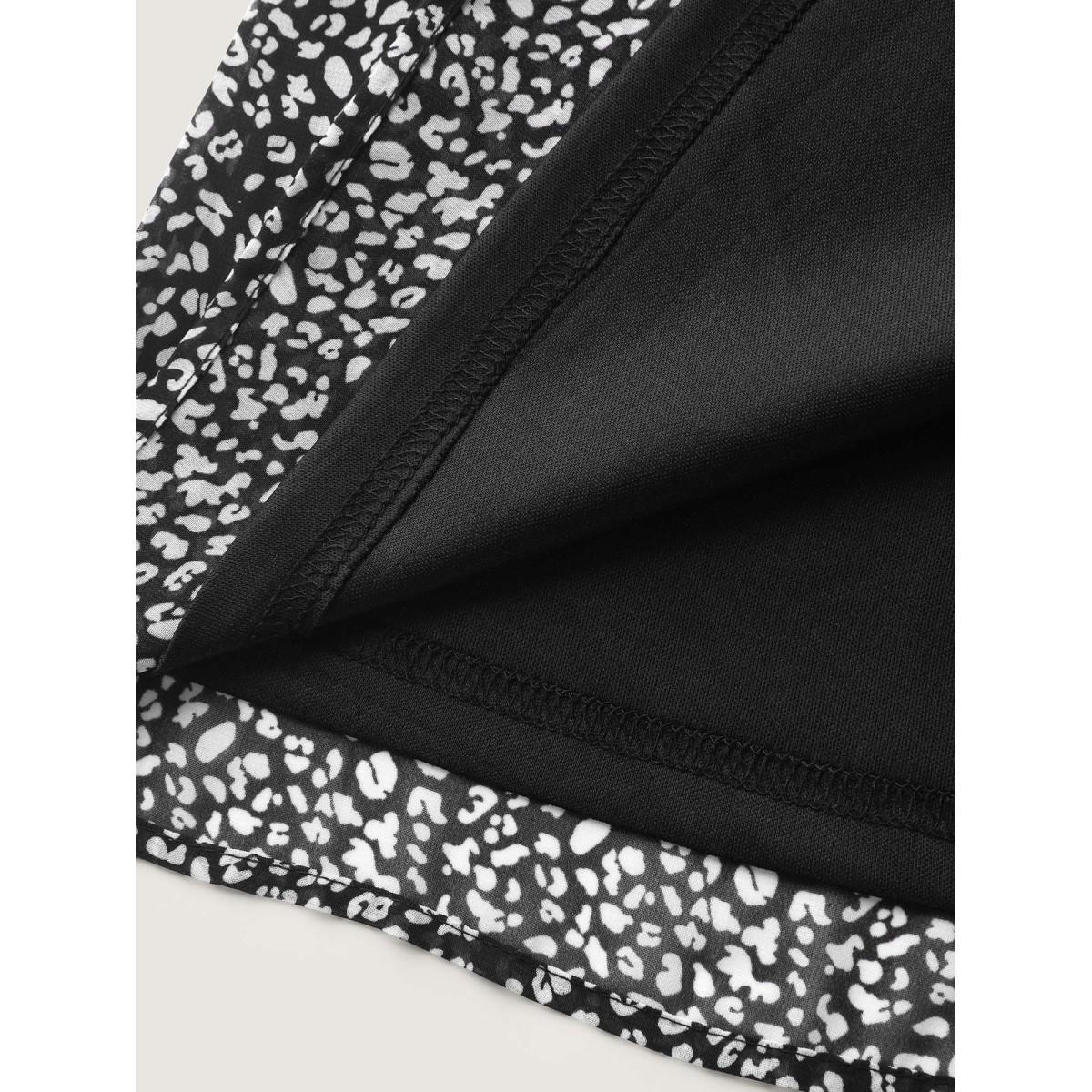 Plus Size Black Leopard Print Petal Layered Sleeve Blouse Women Short sleeve Notched collar Work Blouses BloomChic 22-24/3X Product Image
