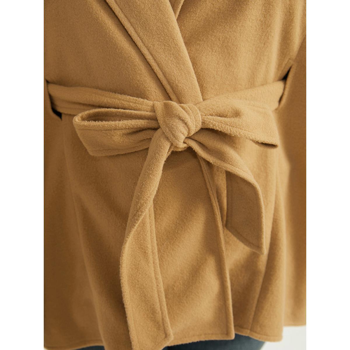 Plus Size Solid Hooded Belted Batwing Sleeve Jacket Women Chocolate Casual Plain Ladies Dailywear Winter Coats BloomChic 12/L Product Image