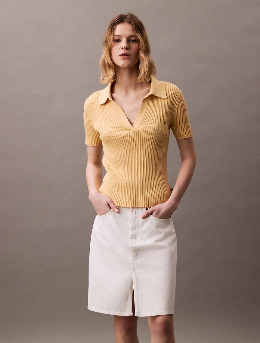 Smooth Cotton Rib Sweater Polo Shirt Product Image