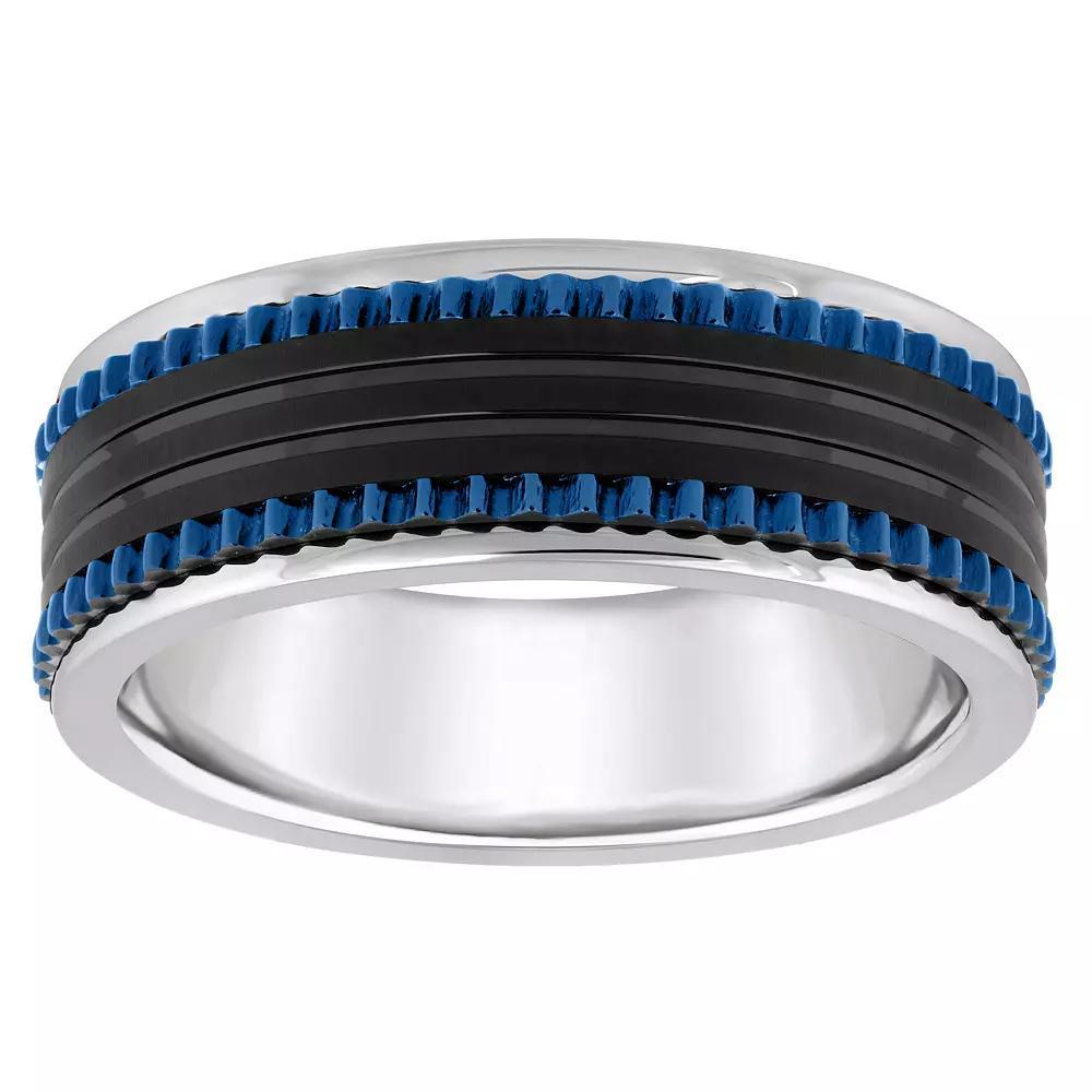 Blue & Black Ion-Plated Stainless Steel Men's Wedding Band, Size: 11, Tone Product Image