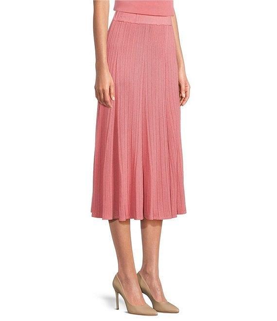MISOOK Ribbed Knit Flared Pull-On Midi Skirt Product Image