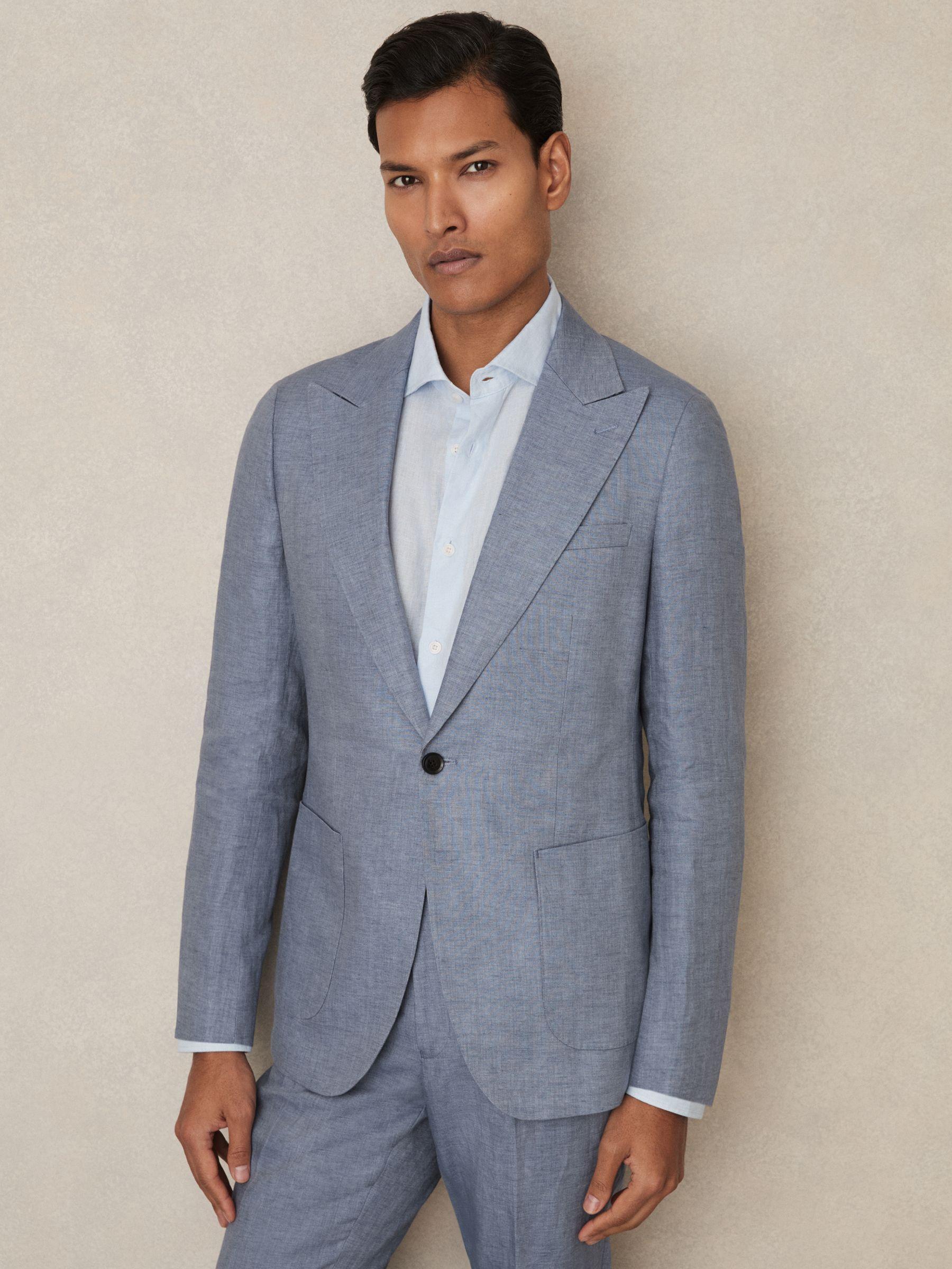Regular-Fit Double-Breasted Sharkskin Wool-Blend Suit Blazer in Charcoal Grey Product Image