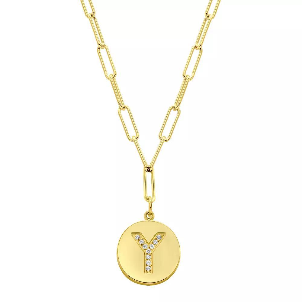 Adornia Gold Tone Adjustable Cubic Zirconia Initial Disc Pendant Paperclip Necklace, Women's, Size: 16-18" ADJ, Y Product Image