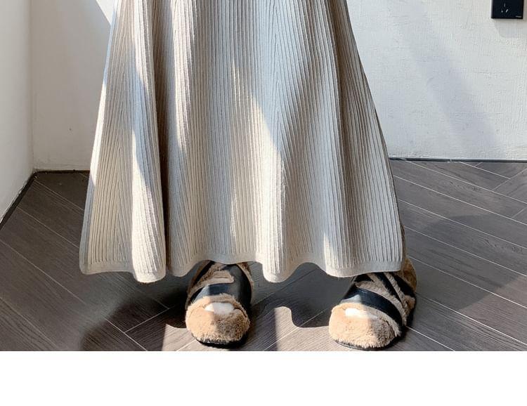 High Waist Plain Knit Maxi A-Line Skirt Product Image