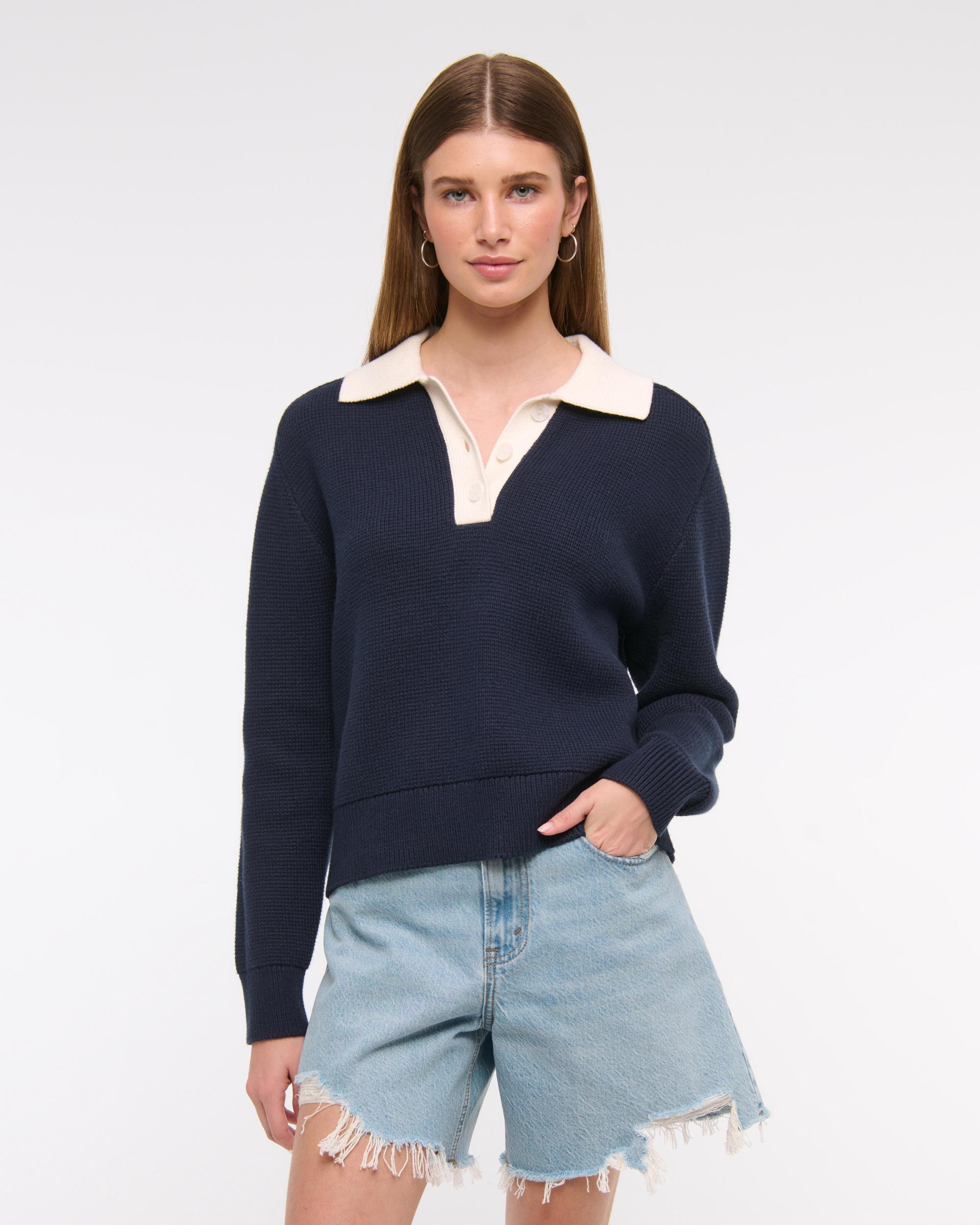 Easy Long-Sleeve Sweater Polo Product Image