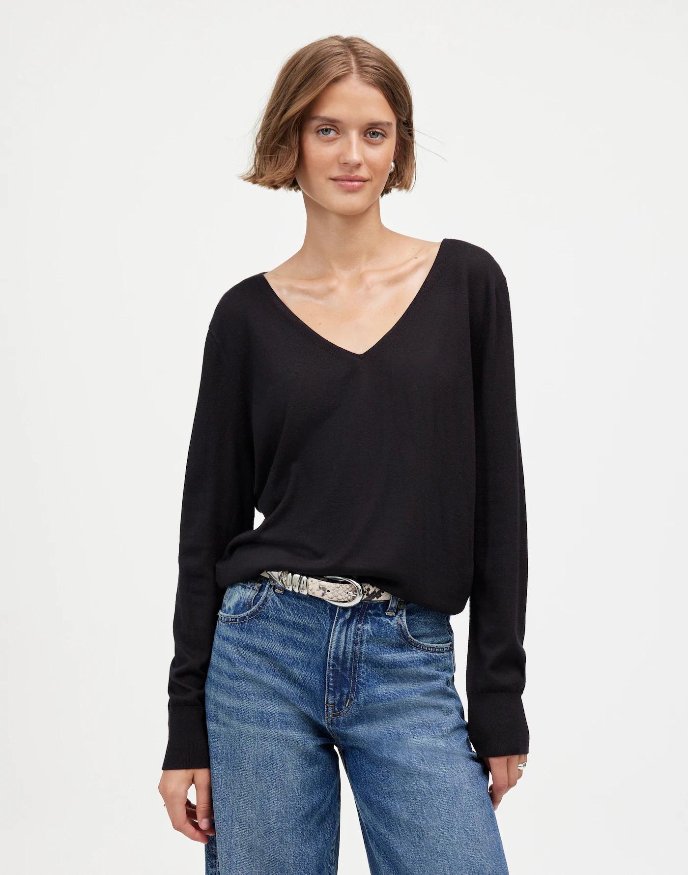 Merino Wool-Silk Blend V-Neck Sweater Product Image