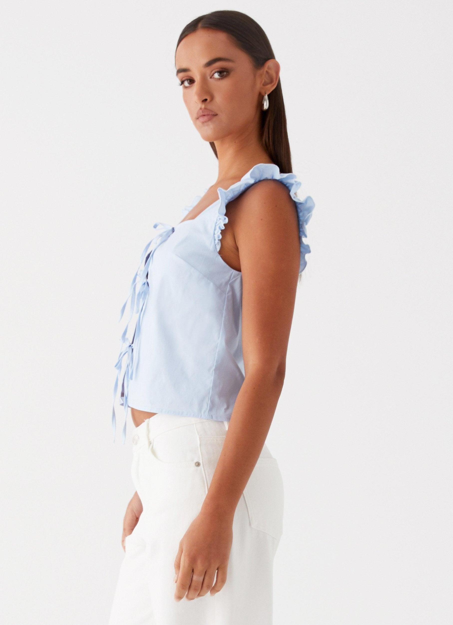 Kiani Tie Front Top - Blue Product Image