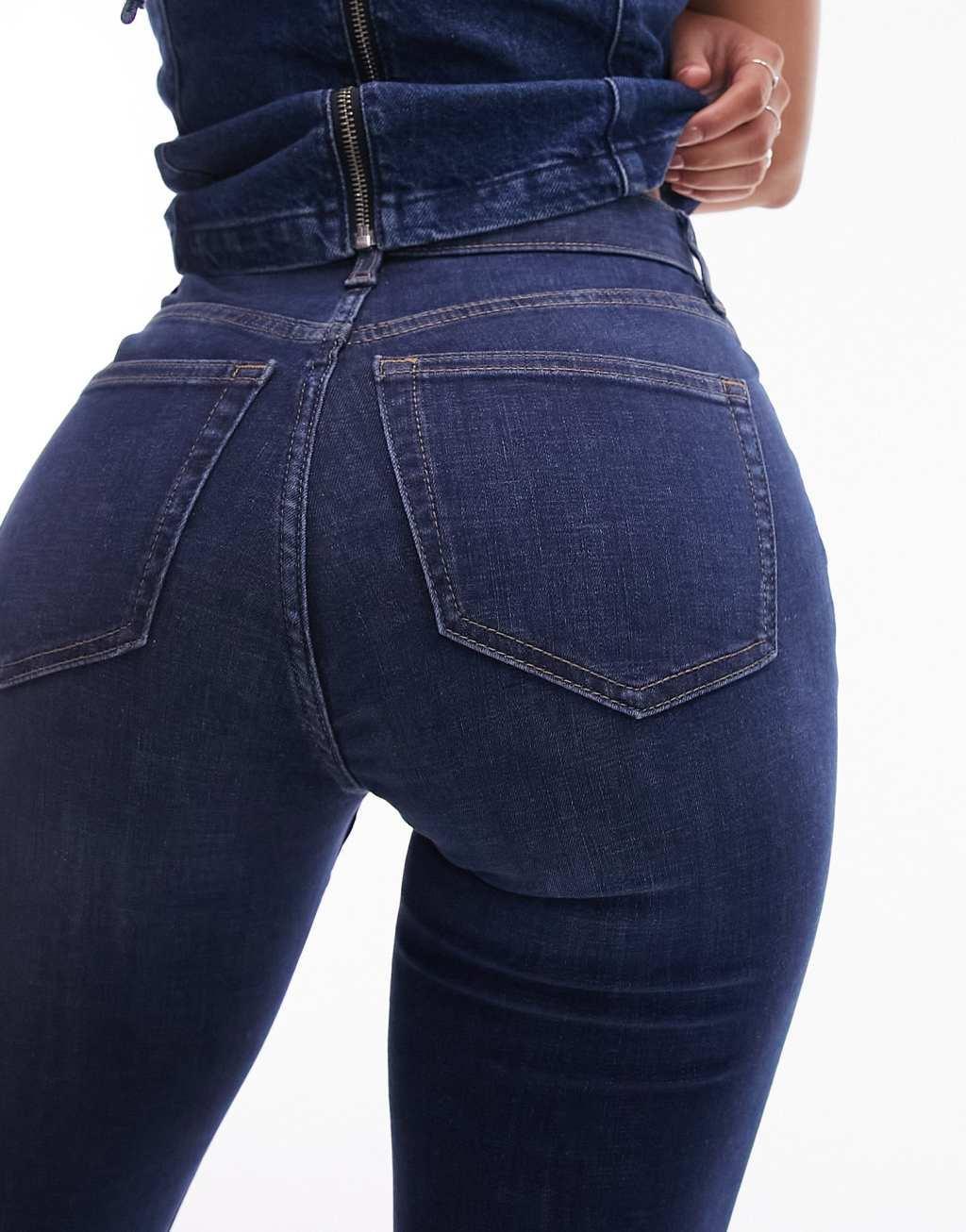 Topshop Hourglass Jamie flare high rise jeans in rich blue  Product Image