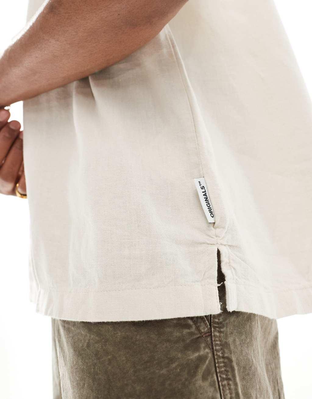 Jack & Jones super oversized button down linen mix shirt in beige  Product Image