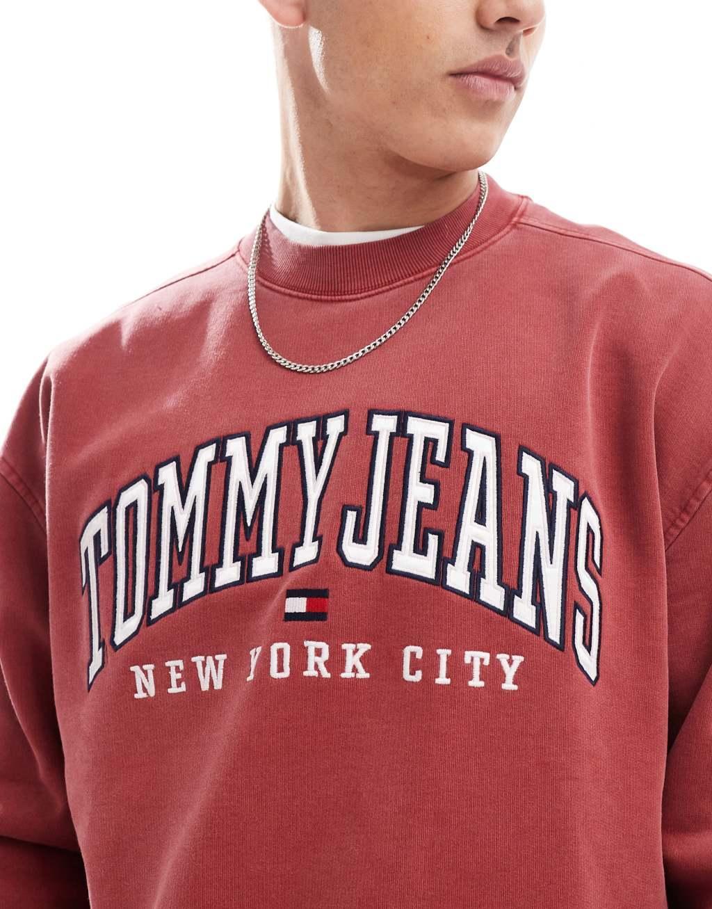 Tommy Jeans varsity logo sweatshirt in washed red Product Image