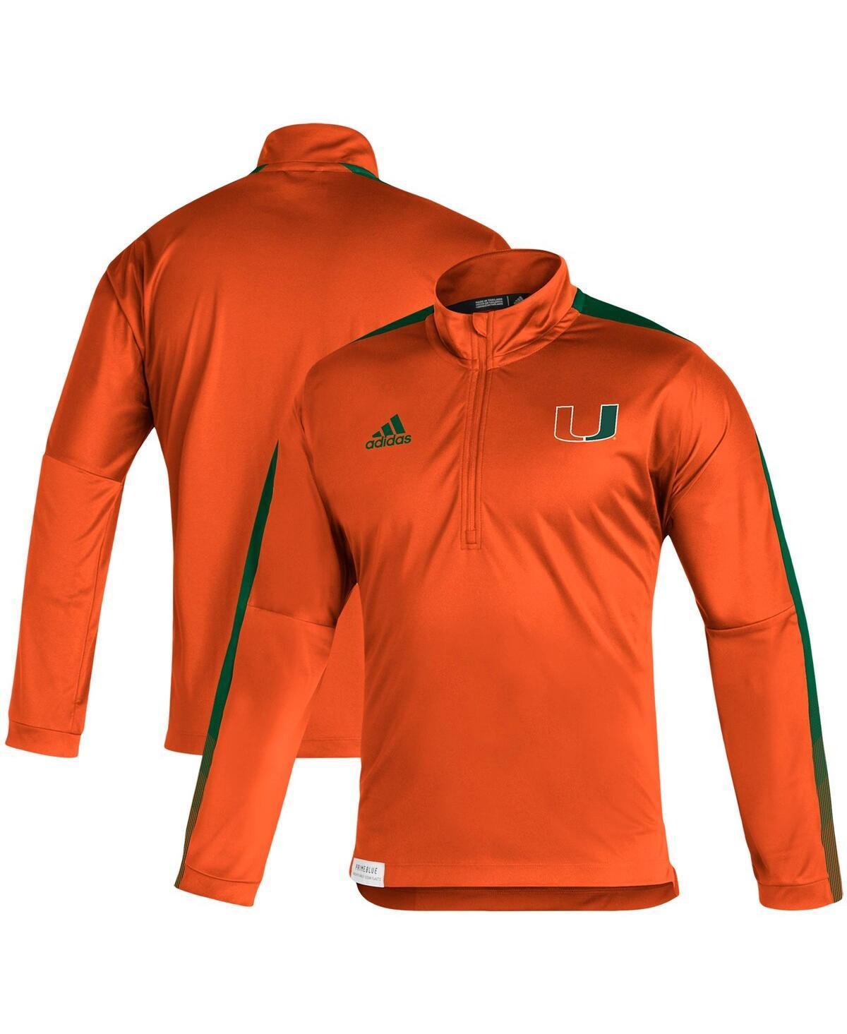 Men's adidas Orange Miami Hurricanes 2021 Sideline Primeblue Quarter-Zip Jacket, Size: XL Product Image