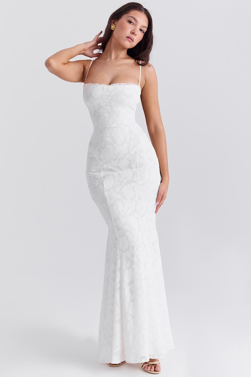 Joan Ivory Lace Up Back Maxi Dress Product Image