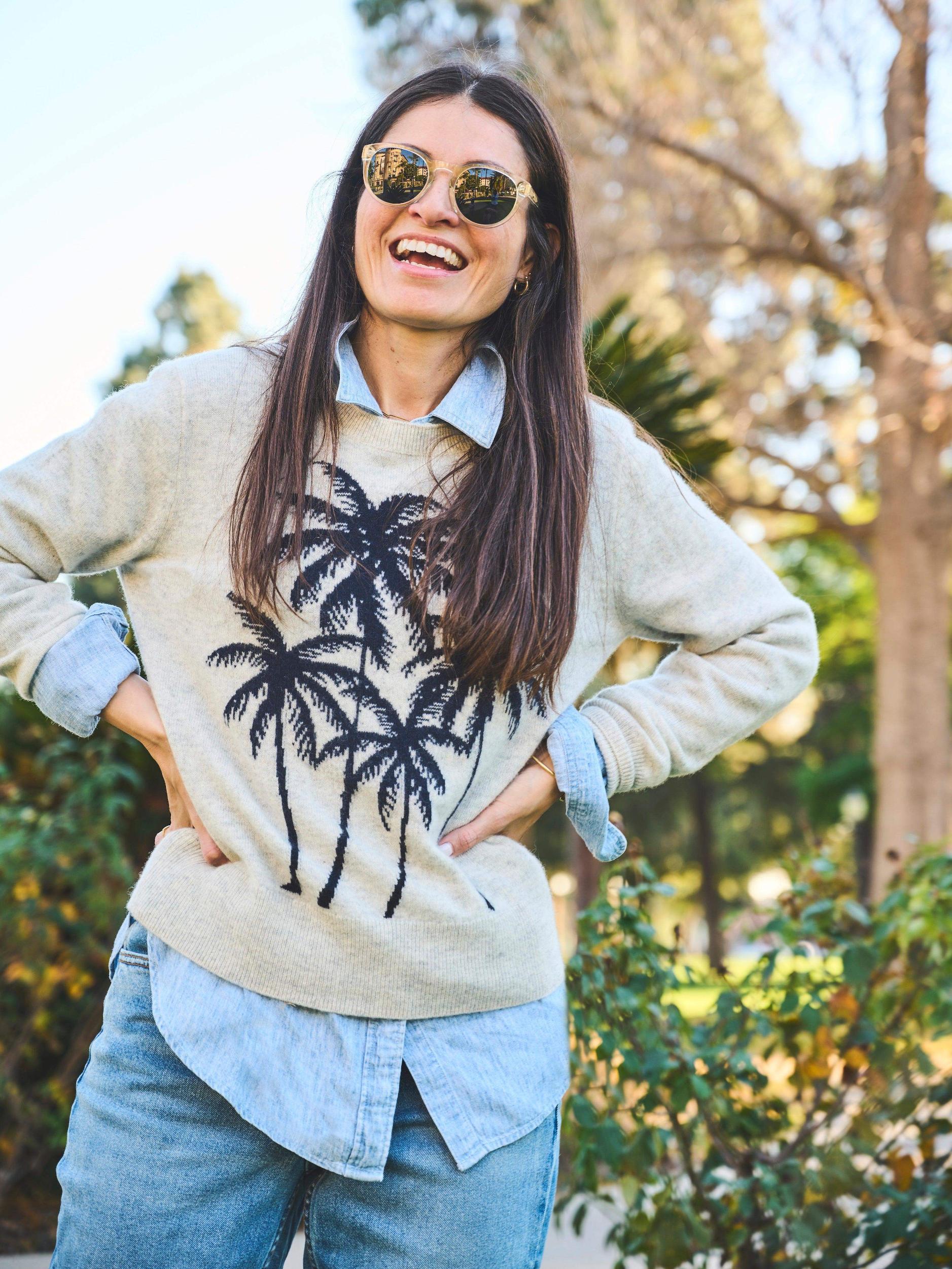 Palm Coast Cashmere Crewneck - Navy Palm Horizon Female Product Image