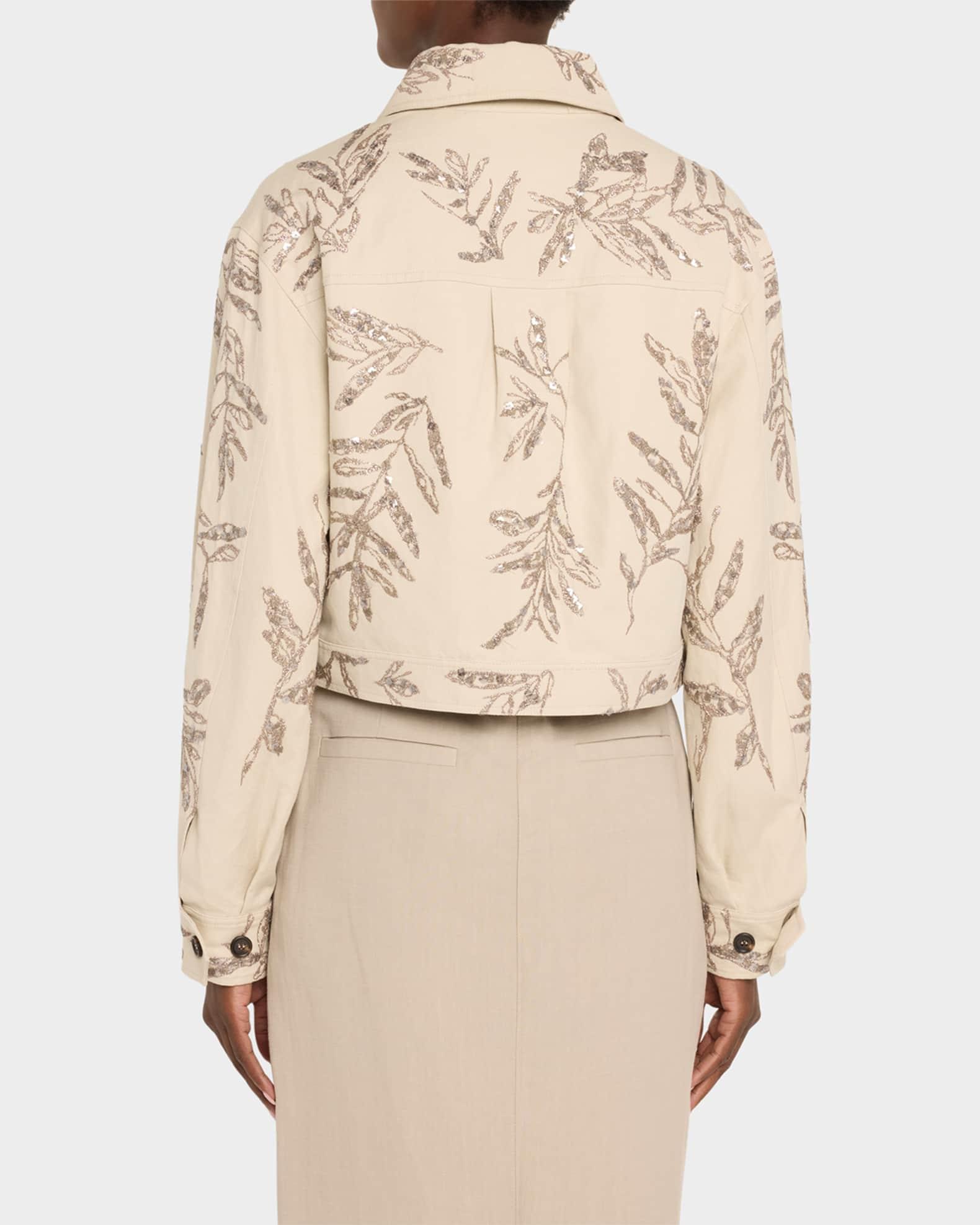 Herbarium Paillette Embroidered Canvas Crop Shirt Jacket Product Image