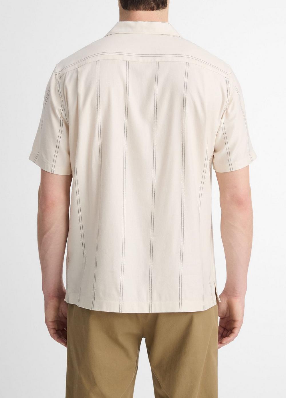 Mens Sunfair Stripe Cotton-Blend Short-Sleeve Shirt, Full Moon/soft Black, Size XL Vince Product Image