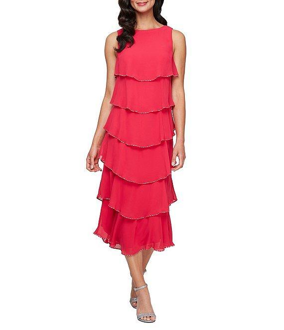 Ignite Evenings Scoop Neck Sleeveless Tiered Chiffon Midi Dress Product Image