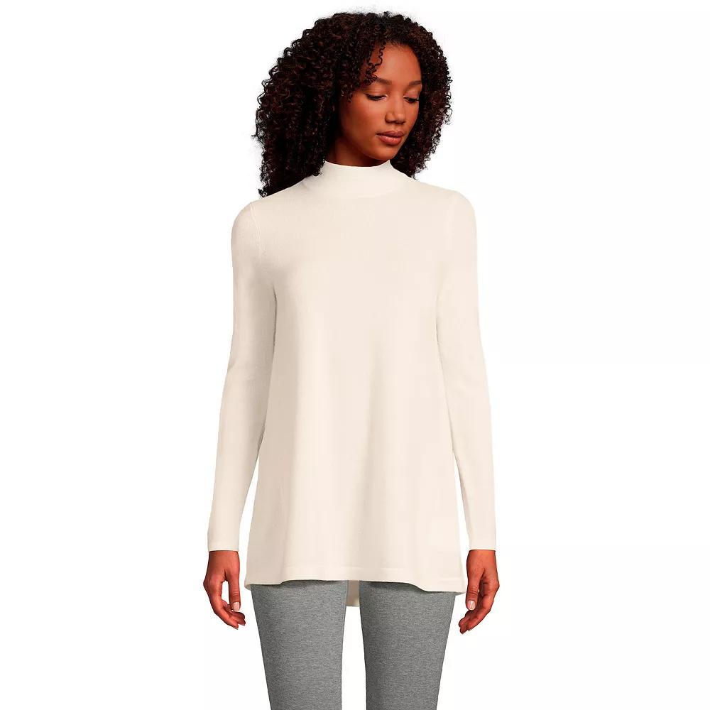Women's Lands' End Cashmere Mock Neck Swing Tunic Sweater, Size: Large, Fresh Ivory Product Image