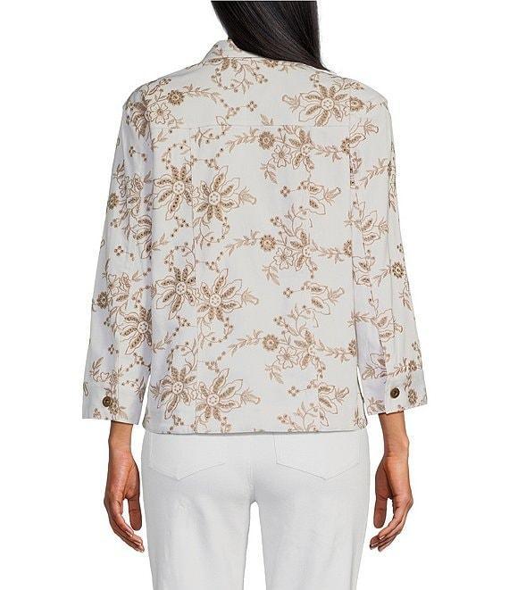 Multiples Allover Embroidery Point Collar 3/4 Sleeve Button-Front Twill Jacket Product Image