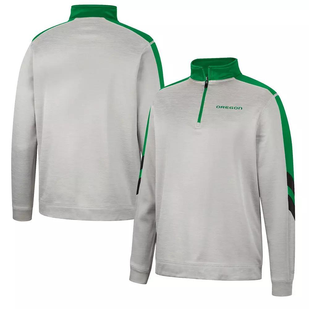 Men's Colosseum Gray/Green Oregon Ducks Bushwood Fleece Quarter-Zip Jacket, Size: XL, Grey Product Image