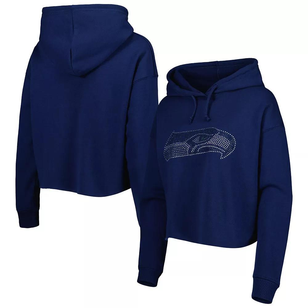 Women's Cuce College Navy Seattle Seahawks Crystal Logo Cropped Pullover Hoodie, Size: XL, Blue Product Image