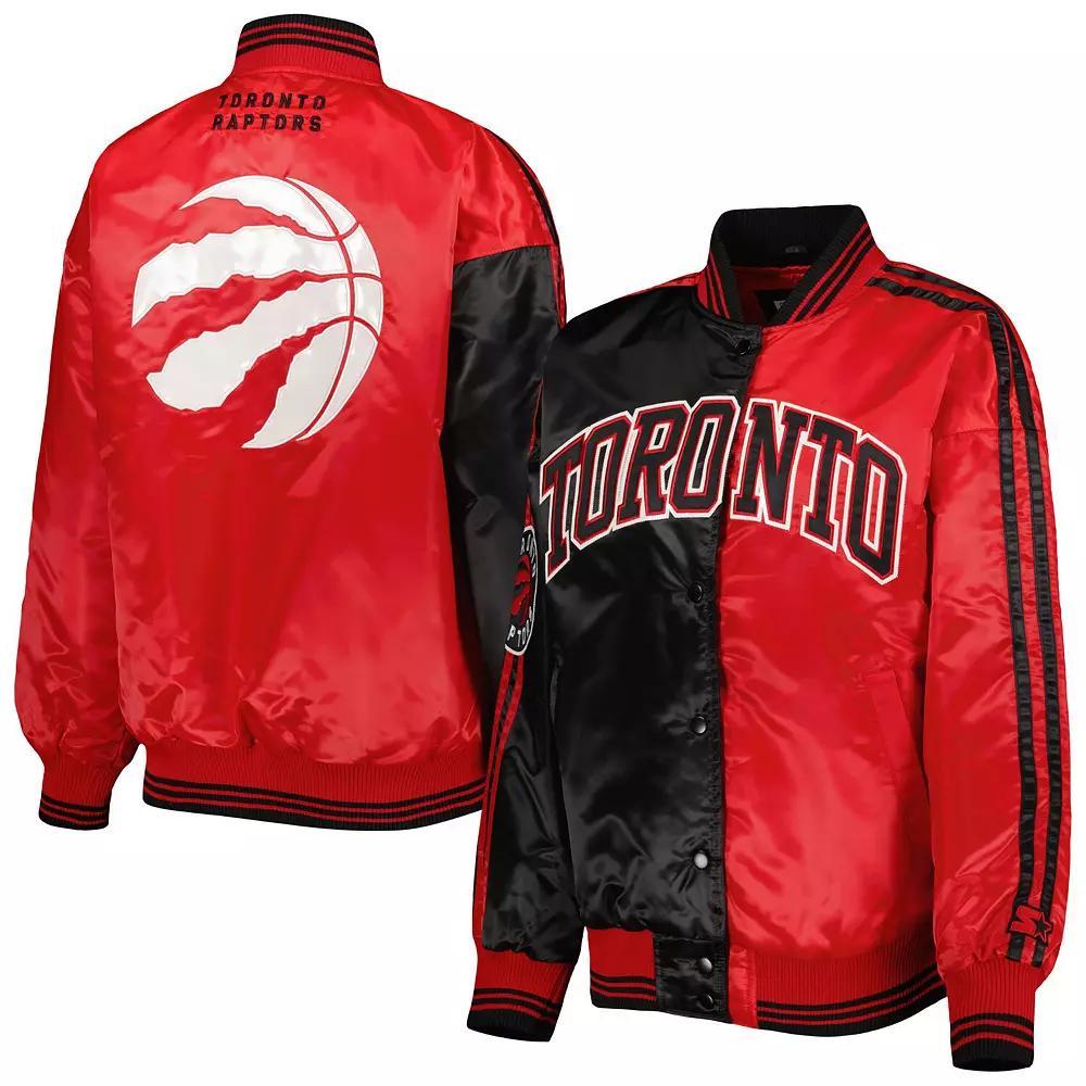 Women's Starter Black/Red Toronto Raptors Split Colorblock Satin Full-Snap Varsity Jacket, Size: Small, Rpt Black Product Image