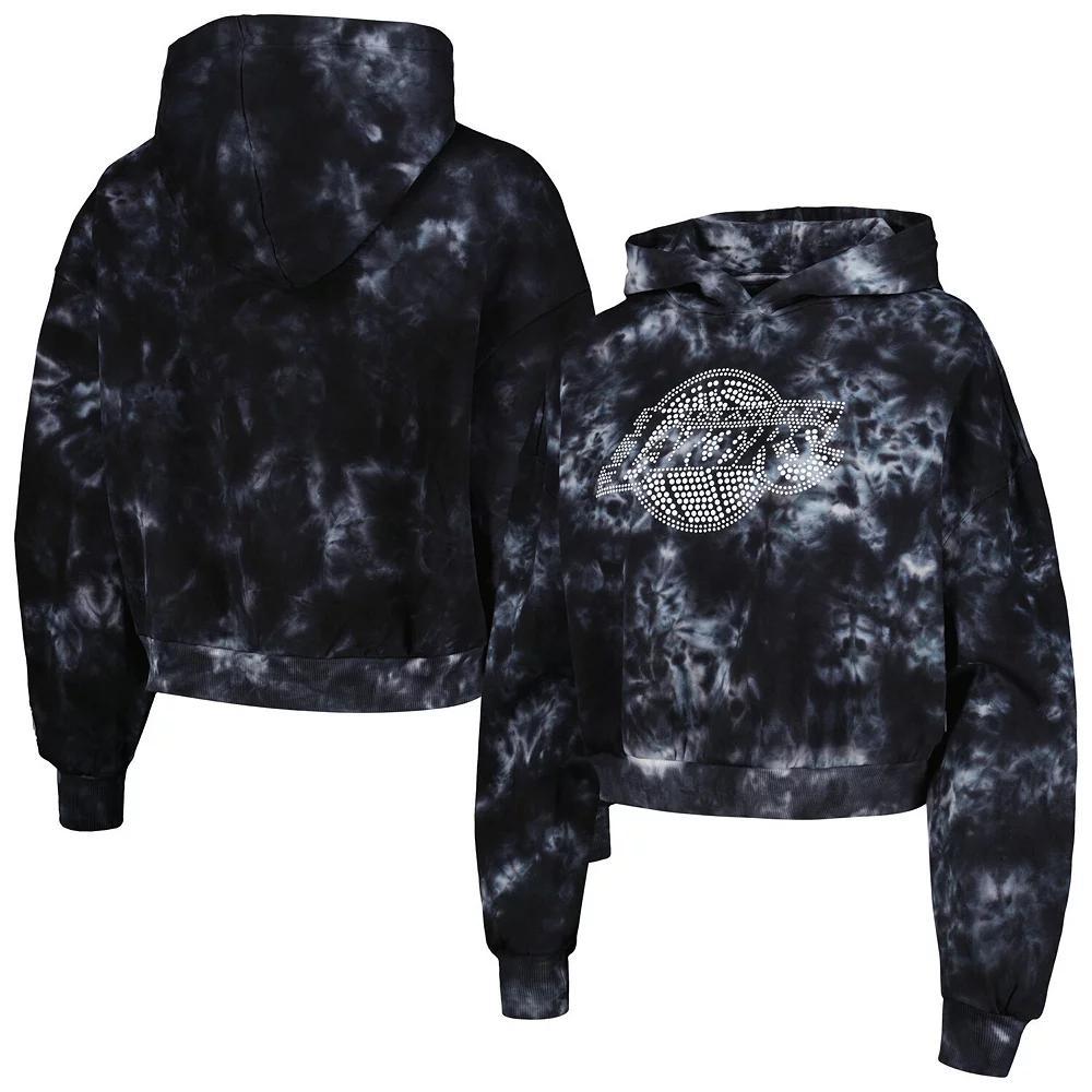 Women's The Wild Collective Black Los Angeles Lakers Tie-Dye Cropped Pullover Hoodie, Size: Large Product Image