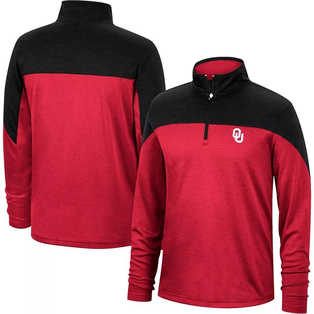 Men's Top of the World Crimson/Heathered Black Oklahoma Sooners Textured Color Block Quarter-Zip Top, Size: XL Product Image