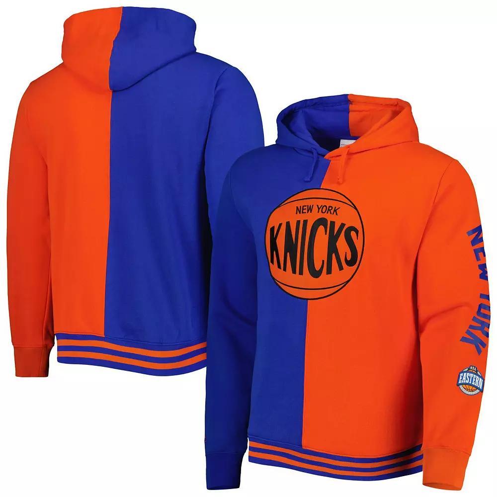 Men's Mitchell & Ness Blue/Orange New York Knicks Big & Tall Hardwood Classics Split Pullover Hoodie, Size: 3XB Product Image